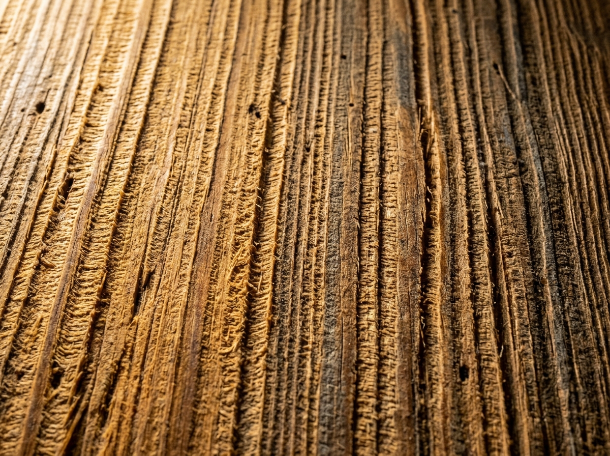 Extreme macro photograph of straight irregular parallel kerfs on unplaned secondary pine wood from an 18th century antique drawer bottom
