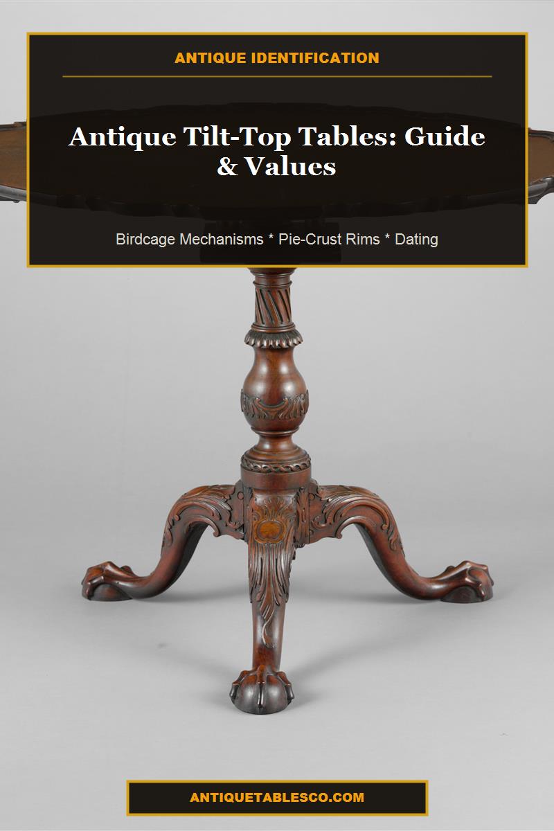 Pinterest vertical guide pin for Antique Tilt-Top Table Identification, Birdcage Mechanisms, Pie-Crust Rims, and Values