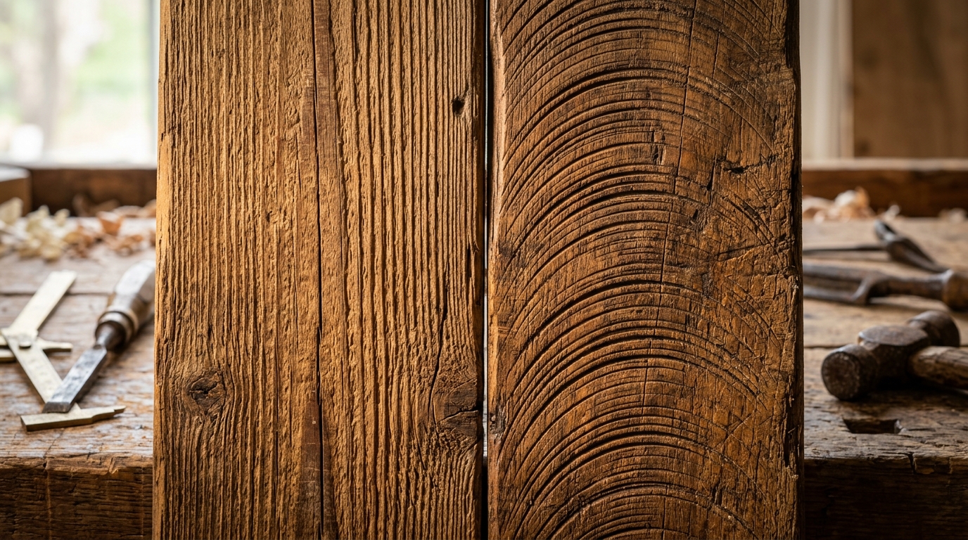 Forensic comparison of straight saw marks on 18th century timber versus curved circular saw arc kerfs on mid-19th century antique furniture wood